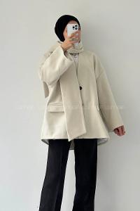 Cream V Neck Long Arm Coat