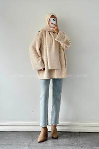 Lamelif Atkılı Peluş Mont Bej