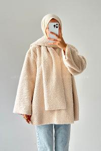 Lamelif Atkılı Peluş Mont Bej
