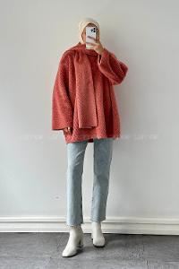 Lamelif Atkılı Peluş Mont Gül Rengi