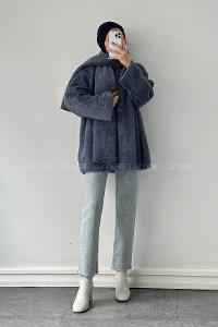 Lamelif Atkılı Peluş Mont Kot Mavisi