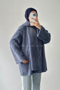 Lamelif Atkılı Peluş Mont Kot Mavisi