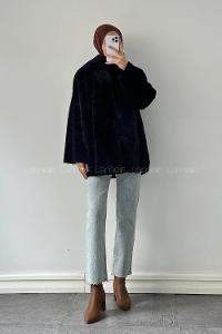 Lamelif Atkılı Peluş Mont Siyah