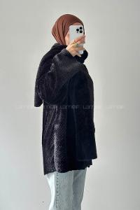 Lamelif Atkılı Peluş Mont Siyah