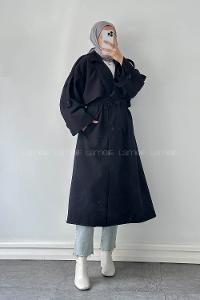 Lamelif Bağlama Detaylı Trençkot Lacivert