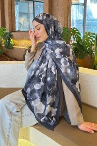 Lamelif Batik Çiçek Desen Bambu Şal Antrasit