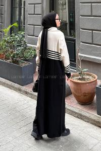 Lamelif Boğazlı Çizgi Detaylı Triko Elbise Siyah