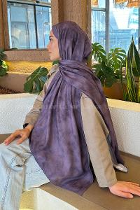 Lamelif Bulut Desen Bambu Şal Eflatun