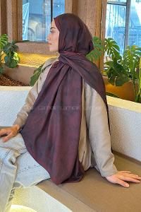 Lamelif Bulut Desen Bambu Şal Koyu Bordo