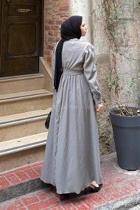 Khaki V Neck Cotton Dresess