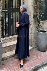 Lamelif Düğme Detaylı Tesettür Elbise Lacivert