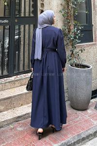 Lamelif Düğme Detaylı Tesettür Elbise Lacivert