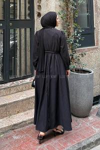 Lamelif Düğme Detaylı Tesettür Elbise Siyah