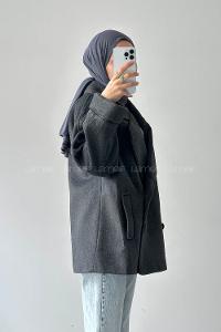 Lamelif Düğmeli Kruvaze Kaban Antrasit