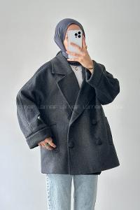 Lamelif Düğmeli Kruvaze Kaban Antrasit