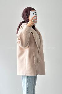 Lamelif Düğmeli Kruvaze Kaban Bej