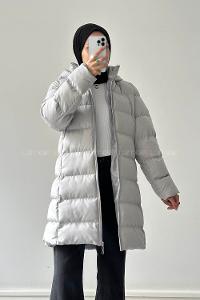 Lamelif Fermuarlı Şişme Mont Gri