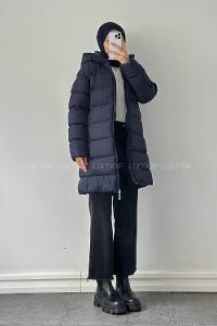 Navy Blue Choker Neck Long Arm Polyester Vest