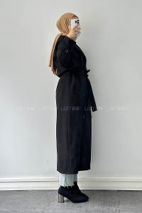 Lamelif Fleto Cep Omuz Apoletli Trençkot Siyah