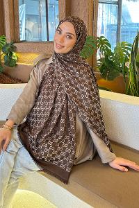 Lamelif G Desen Kaşmir Çift Taraflı Şal Acı Kahve