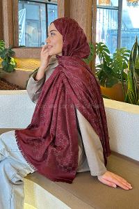 Lamelif G Desen Kaşmir Çift Taraflı Şal Bordo