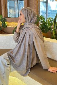 Lamelif G Desen Kaşmir Çift Taraflı Şal Füme