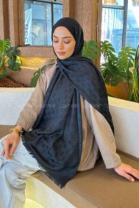 Lamelif G Desen Kaşmir Çift Taraflı Şal Lacivert Mavi