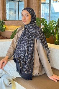 Lamelif G Desen Kaşmir Çift Taraflı Şal Lacivert Taş