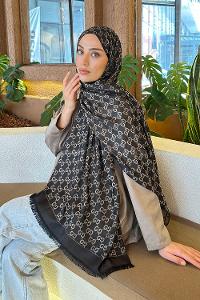 Lamelif G Desen Kaşmir Çift Taraflı Şal Siyah Vizon