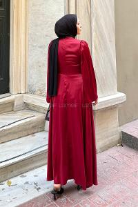 Claret Red Crew Neck Satin Fabric Dresess