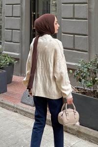 Lamelif Kendinden Desenli Triko Kazak Natural