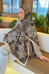 Lamelif Leopar Desen Bambu Şal Bej