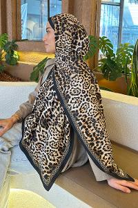 Lamelif Leopar Desen Bambu Şal Siyah Bej