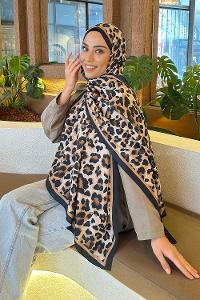 Lamelif Leopar Desen Bambu Şal Siyah Camel