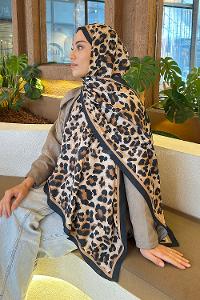 Lamelif Leopar Desen Bambu Şal Siyah Camel