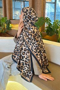 Lamelif Leopar Desen Bambu Şal Siyah Camel