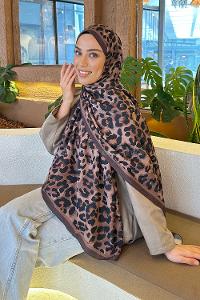 Lamelif Leopar Desen Bambu Şal Soft Kahve