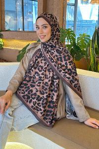 Lamelif Leopar Desen Bambu Şal Soft Kahve