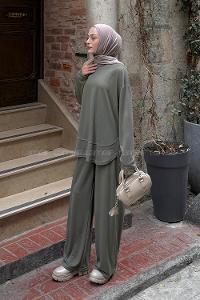 Lamelif Ön Parça Detaylı İkili Takım Haki