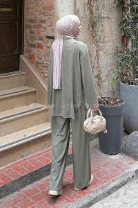 Lamelif Ön Parça Detaylı İkili Takım Haki