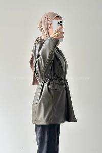 Khaki Jacket Collar Long Arm Polyester Jacket