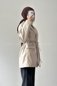 Lamelif Oversize Deri Ceket Taş Rengi