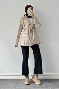 Lamelif Oversize Deri Ceket Taş Rengi