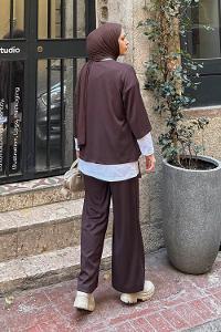 Lamelif Üçlü Tesettür Takım Acı Kahve