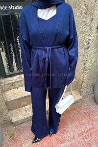 Lamelif Üçlü Triko Takım Lacivert