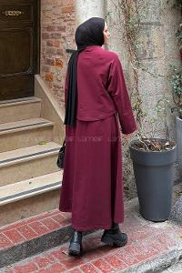 Lamelif Yarasa Kol Etekli Tesettür Takım Bordo