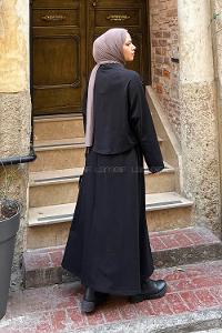 Lamelif Yarasa Kol Etekli Tesettür Takım Siyah