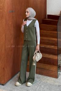 Lamelif Biyeli Yelekli Takım Haki