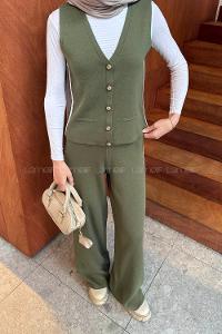 Lamelif Biyeli Yelekli Takım Haki