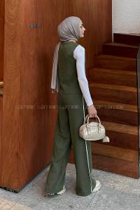 Lamelif Biyeli Yelekli Takım Haki